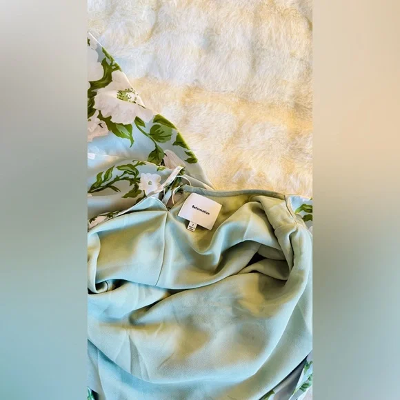 Reformation Anaiis Silk Dress In Tarragon, brand new, never worn. - Picture 15 of 16